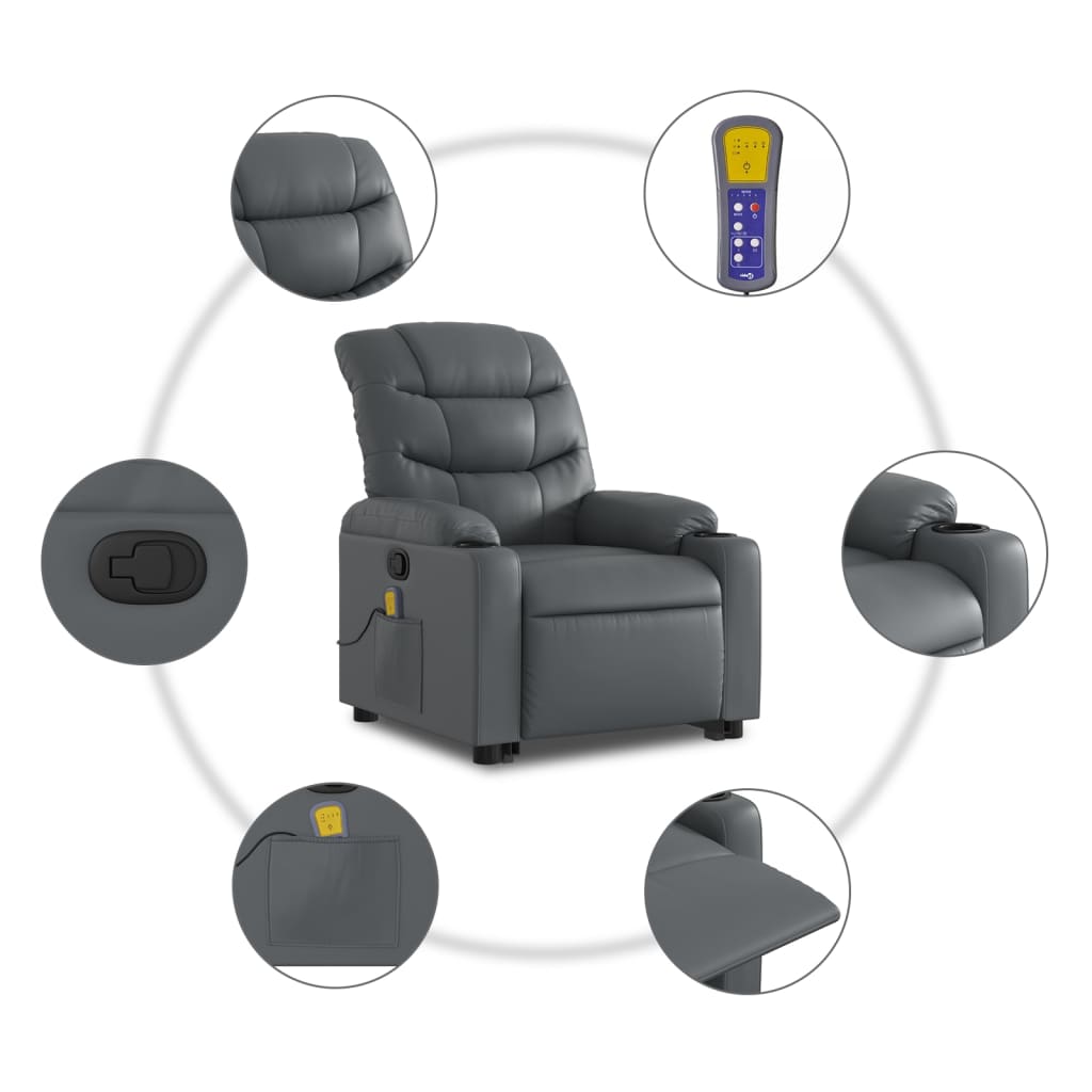 vidaXL Fauteuil inclinable de massage gris similicuir