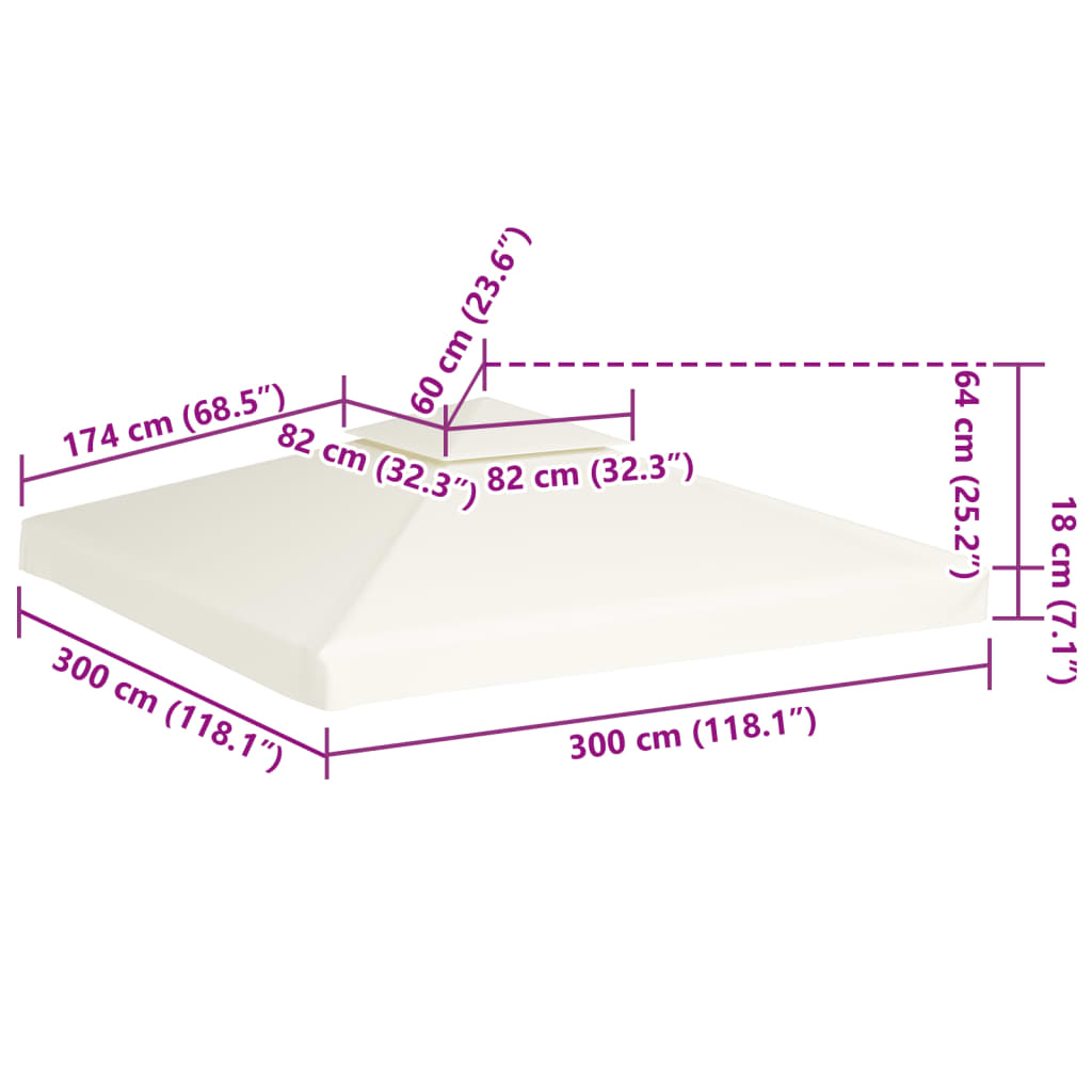 vidaXL Recouvrement de remplacement d'auvent 310 g/m² 3x3m Blanc crème