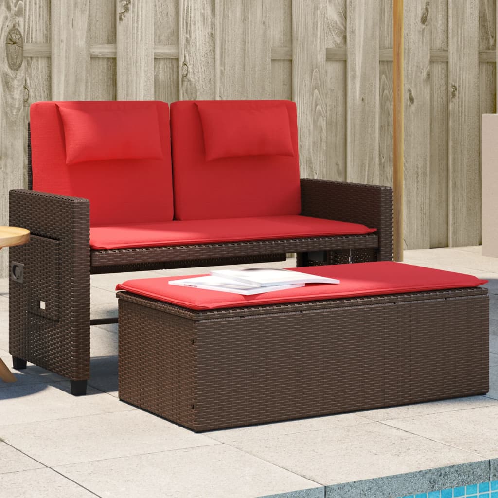 vidaXL Banc inclinable de jardin avec coussins marron résine tressée