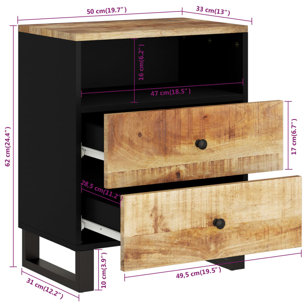 vidaXL Table de chevet 50x33x62 cm Bois de manguier et d'ingénierie