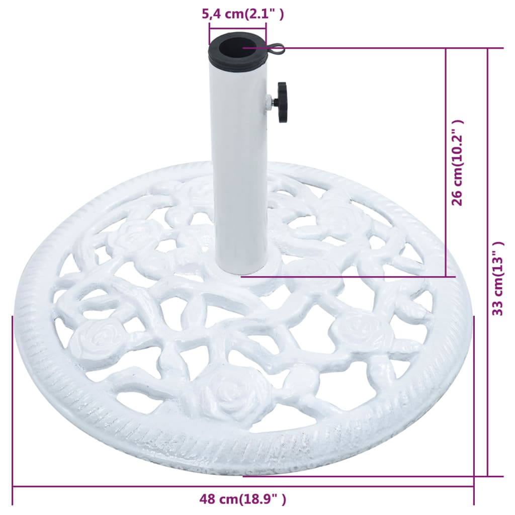 vidaXL Socle de parasol Blanc 12 kg 48 cm Fonte