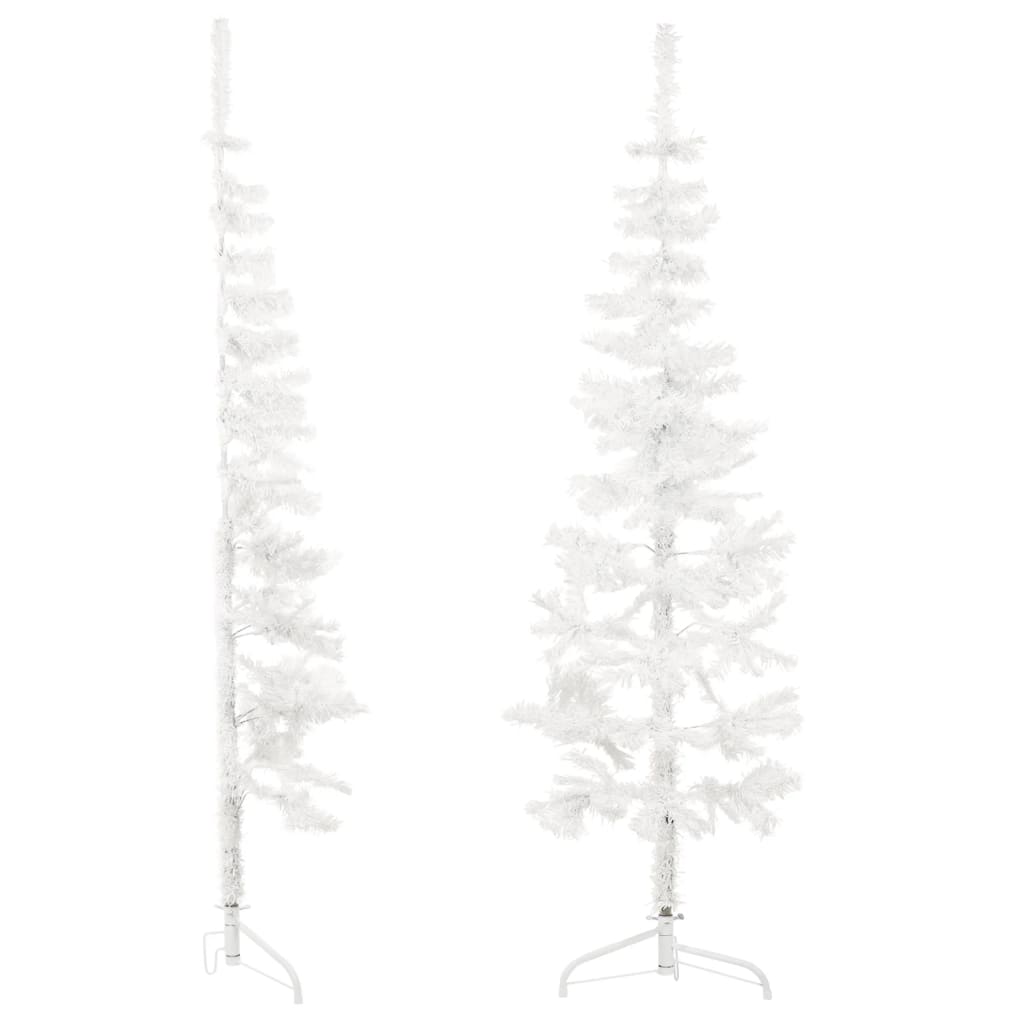 vidaXL Demi sapin de Noël artificiel mince avec support Blanc 120 cm