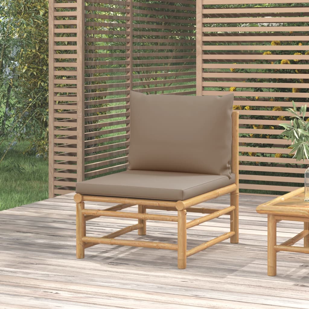 vidaXL Canapé central de jardin avec coussins taupe bambou