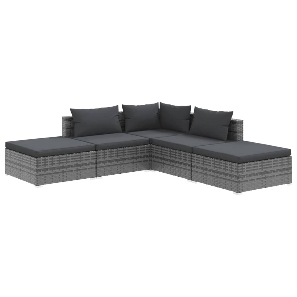 vidaXL Salon de jardin 5 pcs avec coussins Résine tressée Gris