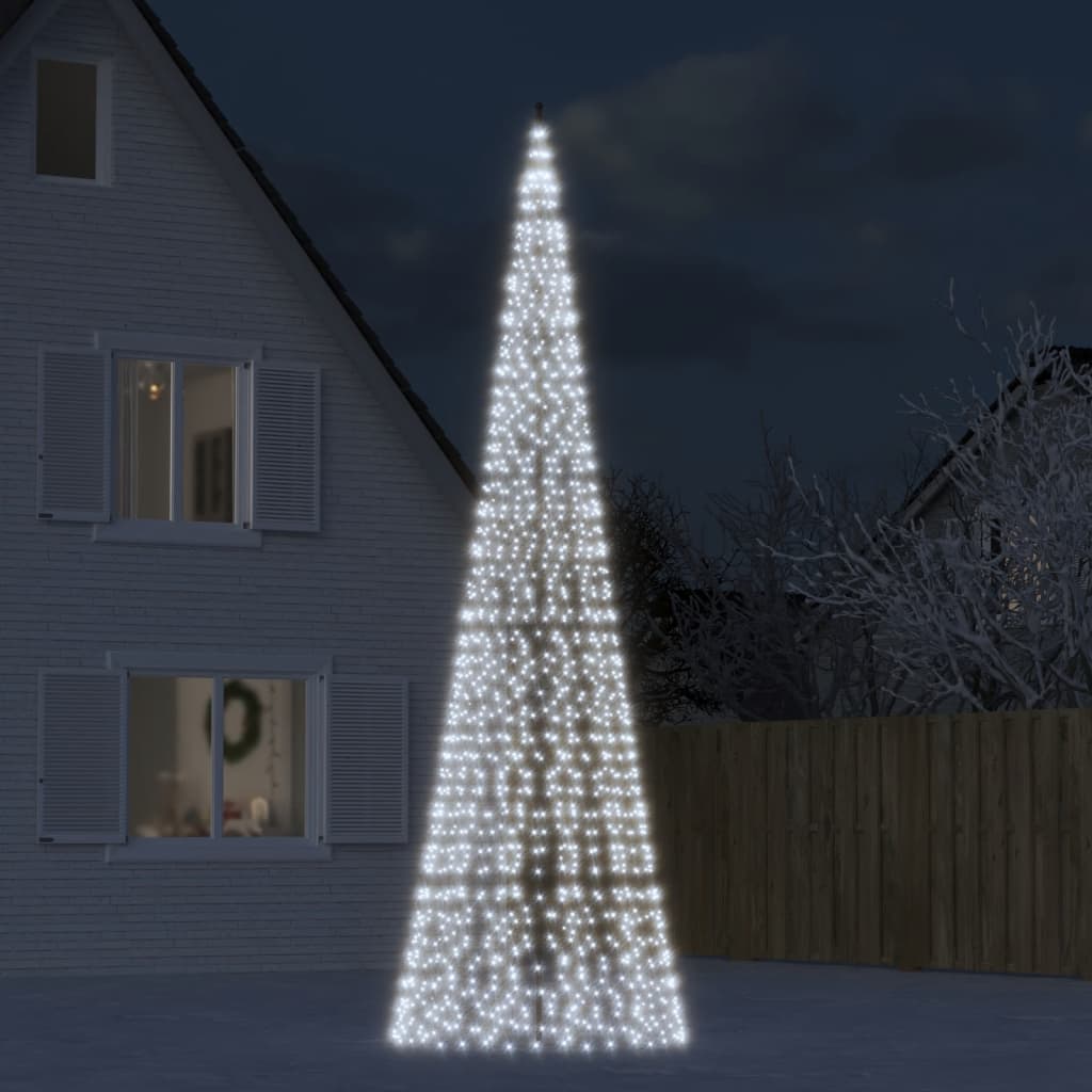 vidaXL Arbre de Noël lumineux sur mât de drapeau 1534 LED blanc 500 cm