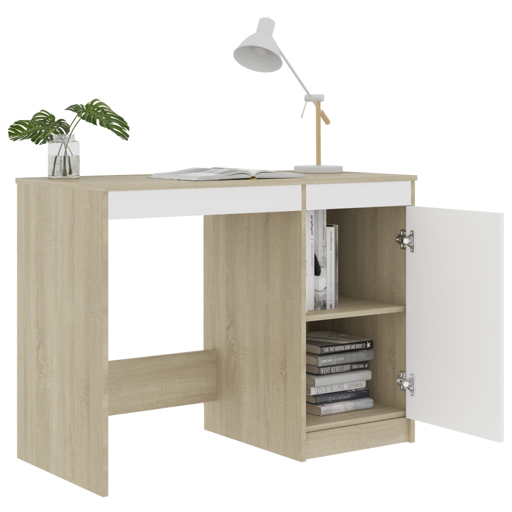 vidaXL Bureau Blanc et chêne sonoma 100x50x76 cm Aggloméré