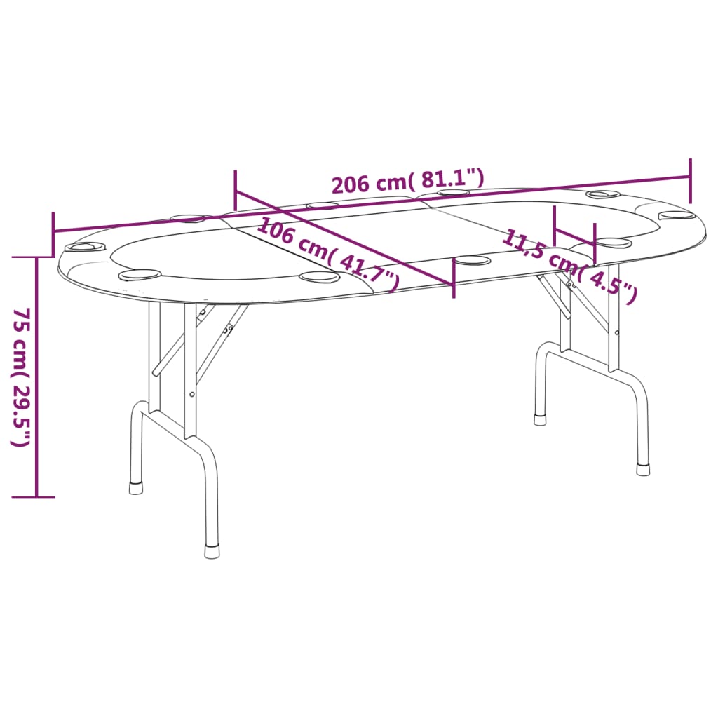 vidaXL Table de poker pliable 10 joueurs Bleu 206x106x75 cm