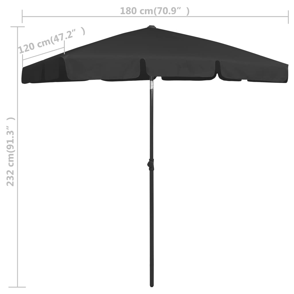 vidaXL Parasol de plage noir 180x120 cm