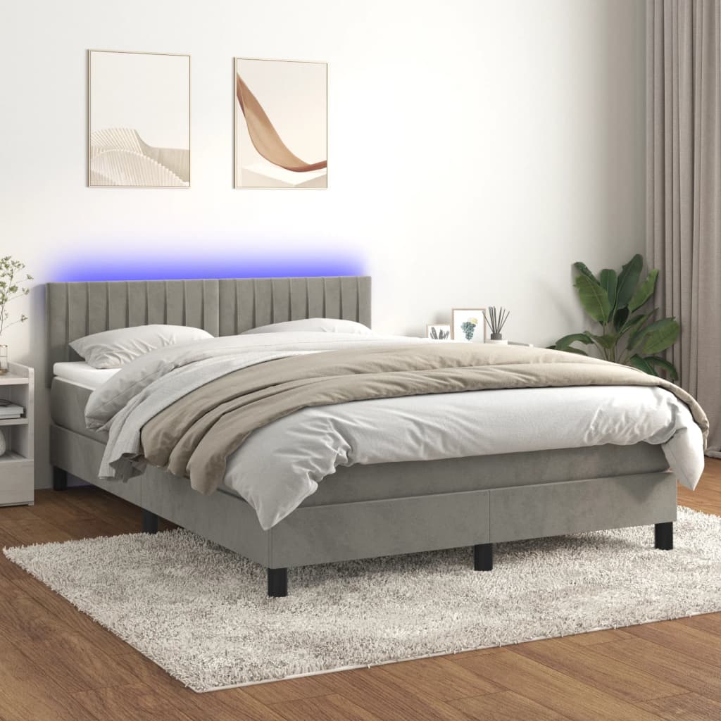 vidaXL Sommier à lattes de lit avec matelas et LED gris clair velours
