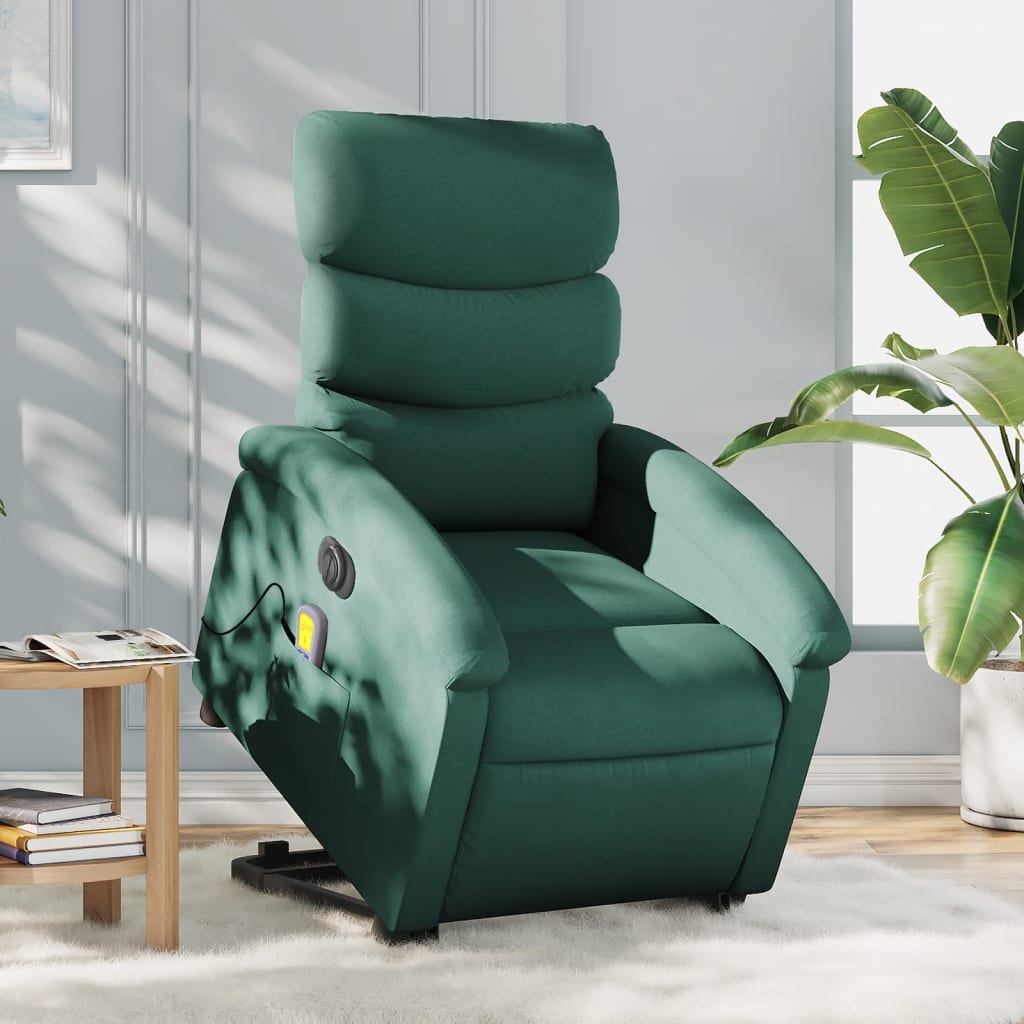 vidaXL Fauteuil inclinable de massage électrique vert foncé tissu