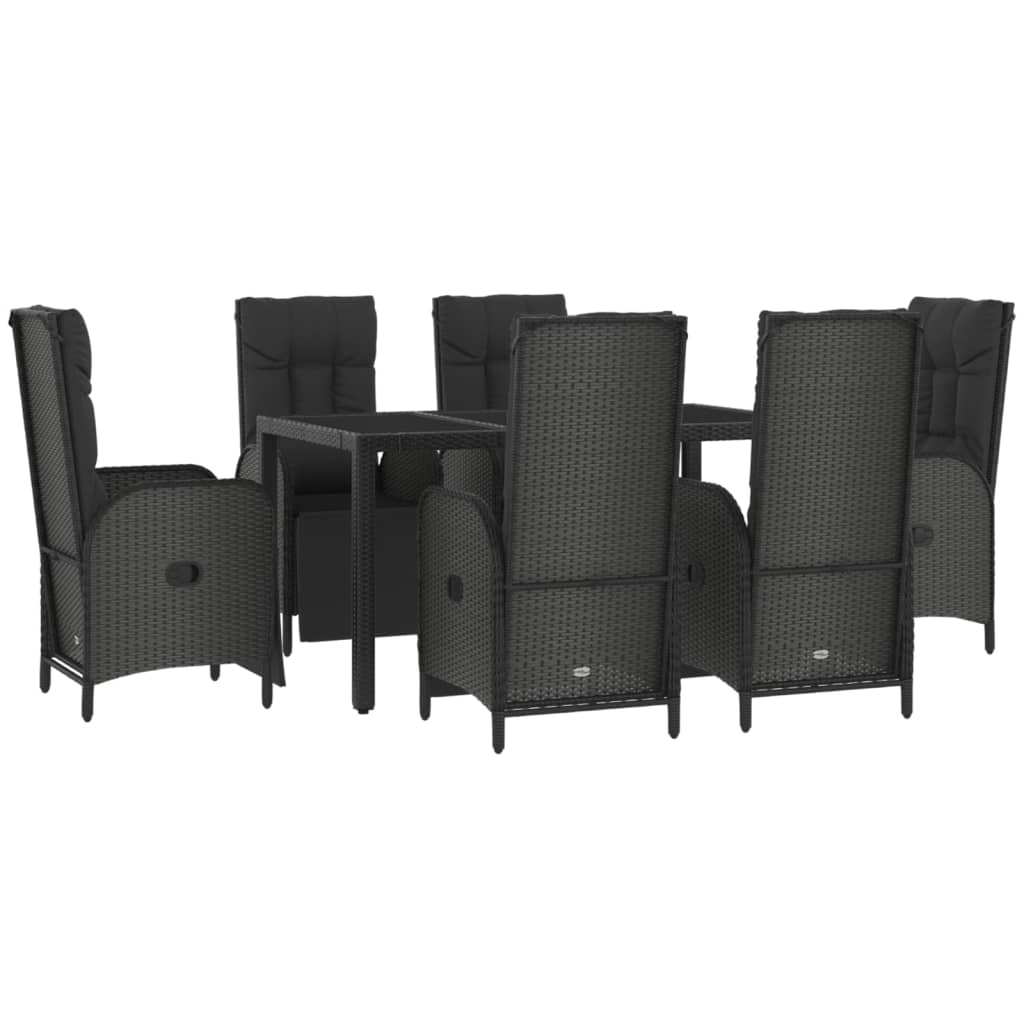 vidaXL Ensemble à manger jardin et coussins 7 pcs Noir et gris Rotin