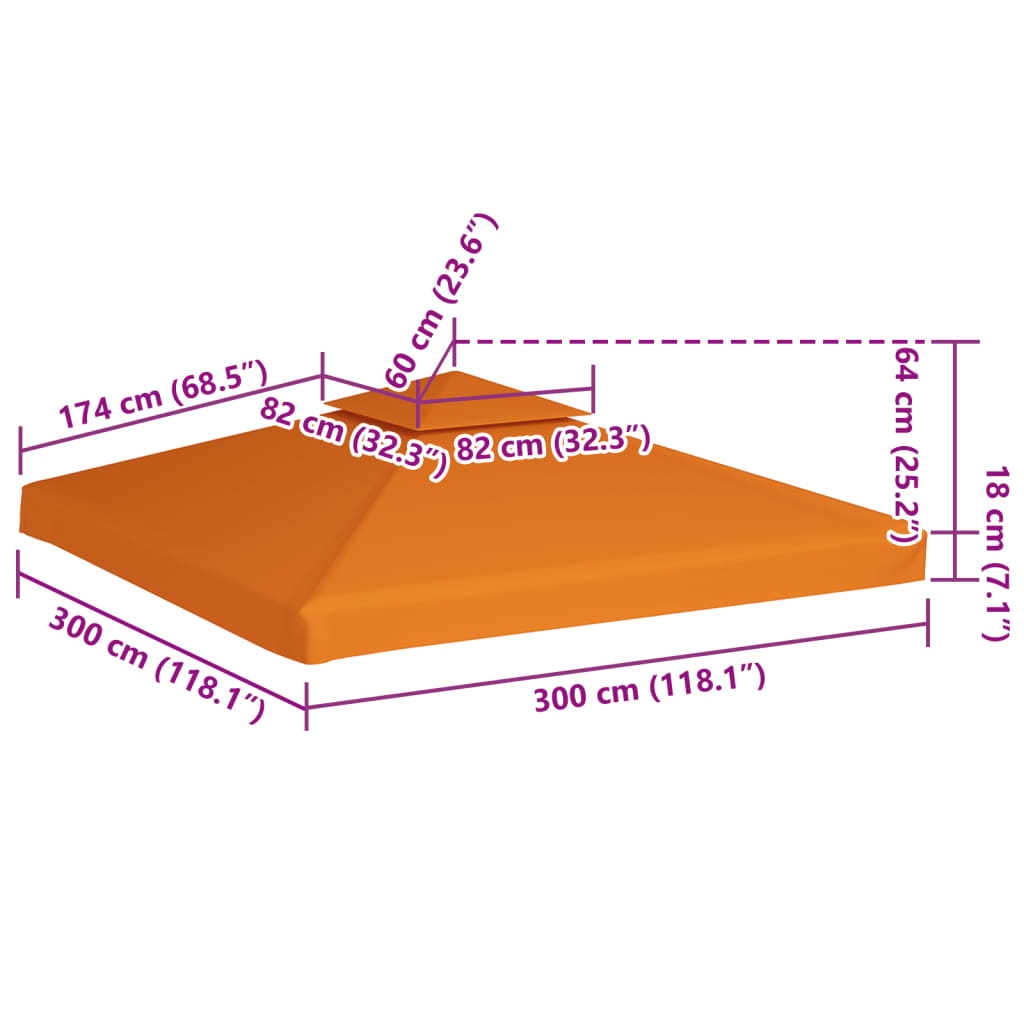 vidaXL Toile de remplacement de belvédère 310 g/m² Orange 3x3 m