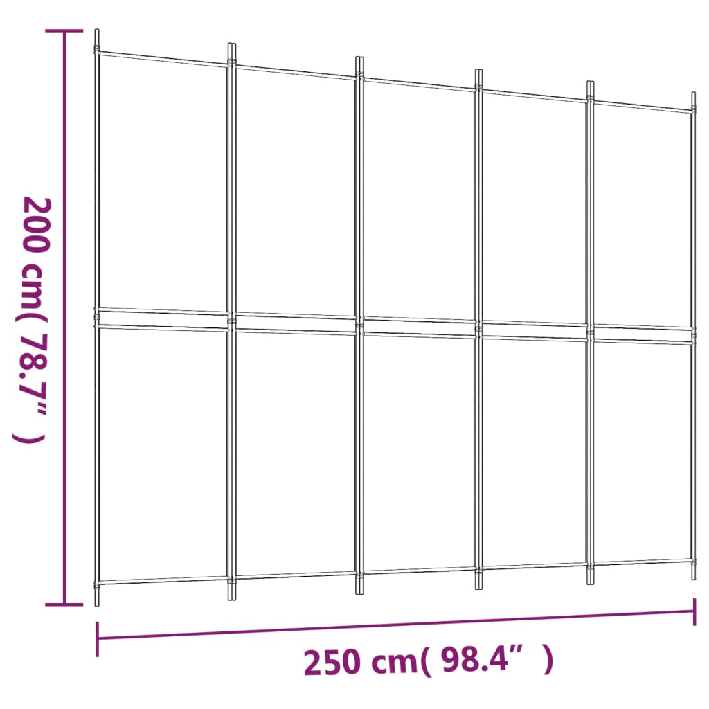 vidaXL Cloison de séparation 5 panneaux Blanc 250x200 cm Tissu