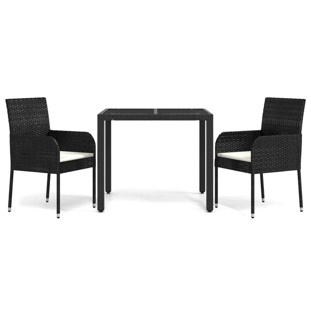 vidaXL Ensemble à manger de jardin avec coussins 3 pcs Noir