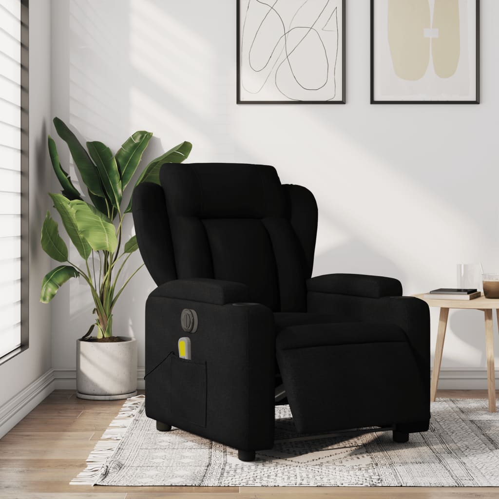 vidaXL Fauteuil inclinable de massage électrique noir tissu