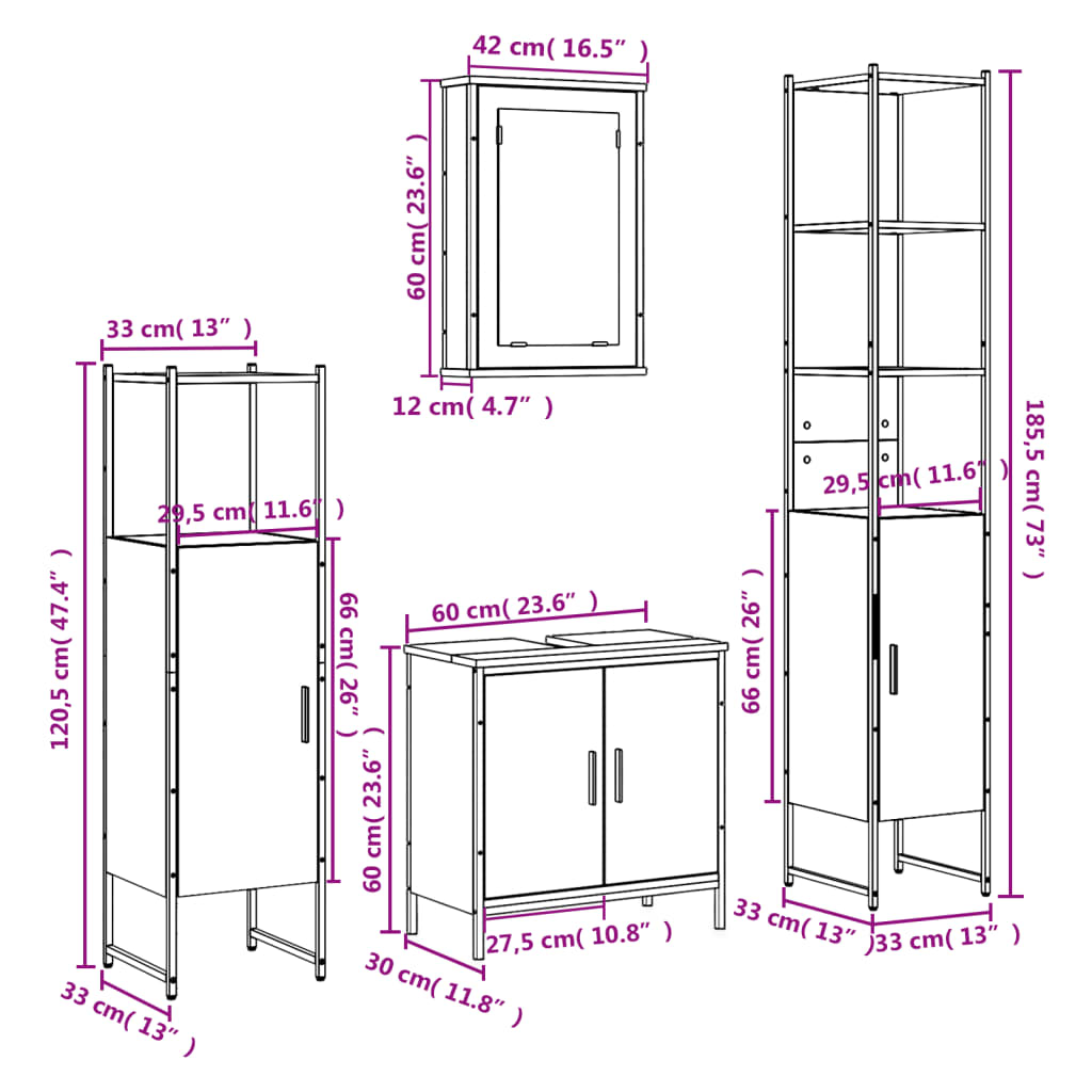 vidaXL Ensemble de meubles de salle de bain 4 pcs Chêne fumé Bois