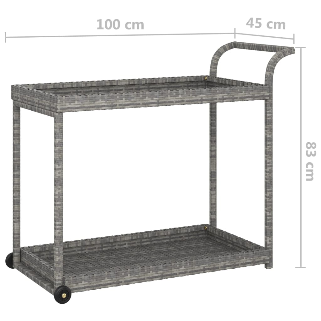 vidaXL Chariot de bar Gris 100x45x83 cm Résine tressée