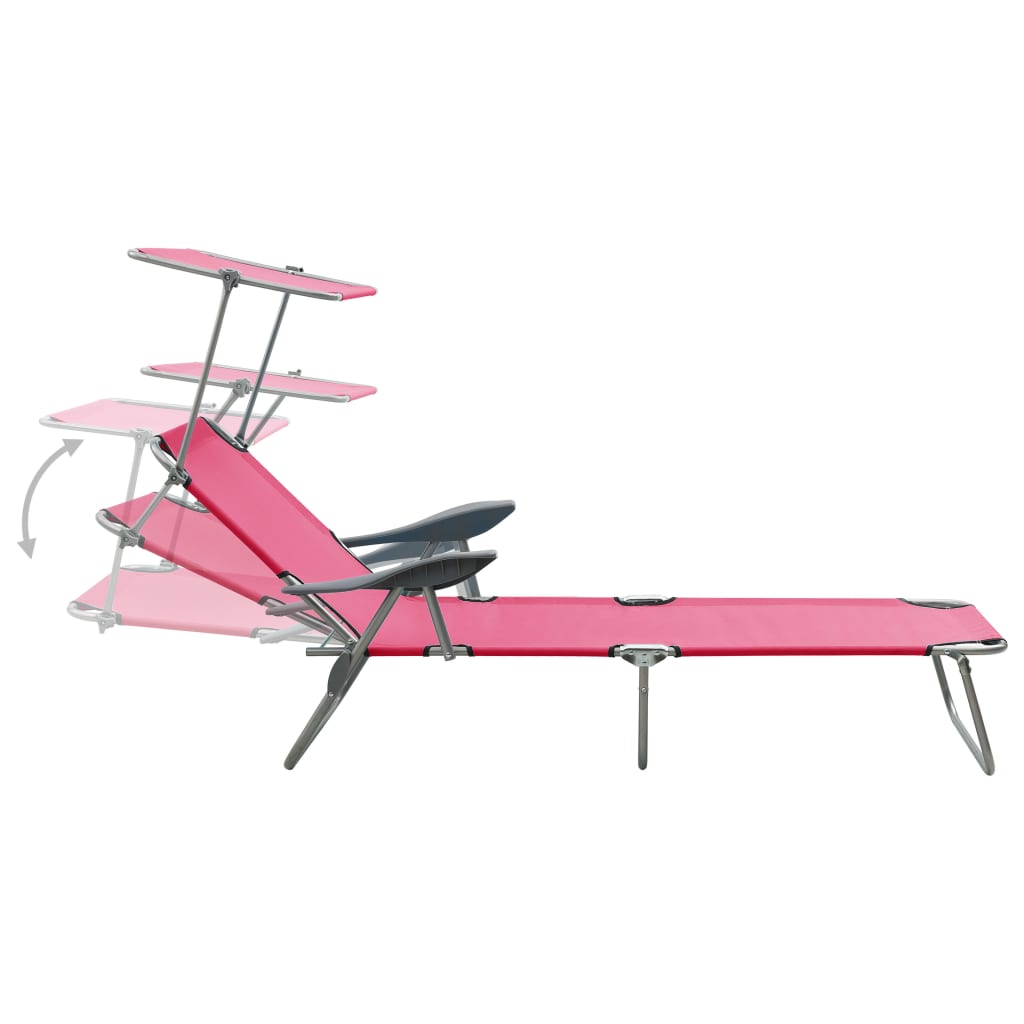 vidaXL Chaise longue avec auvent acier rose