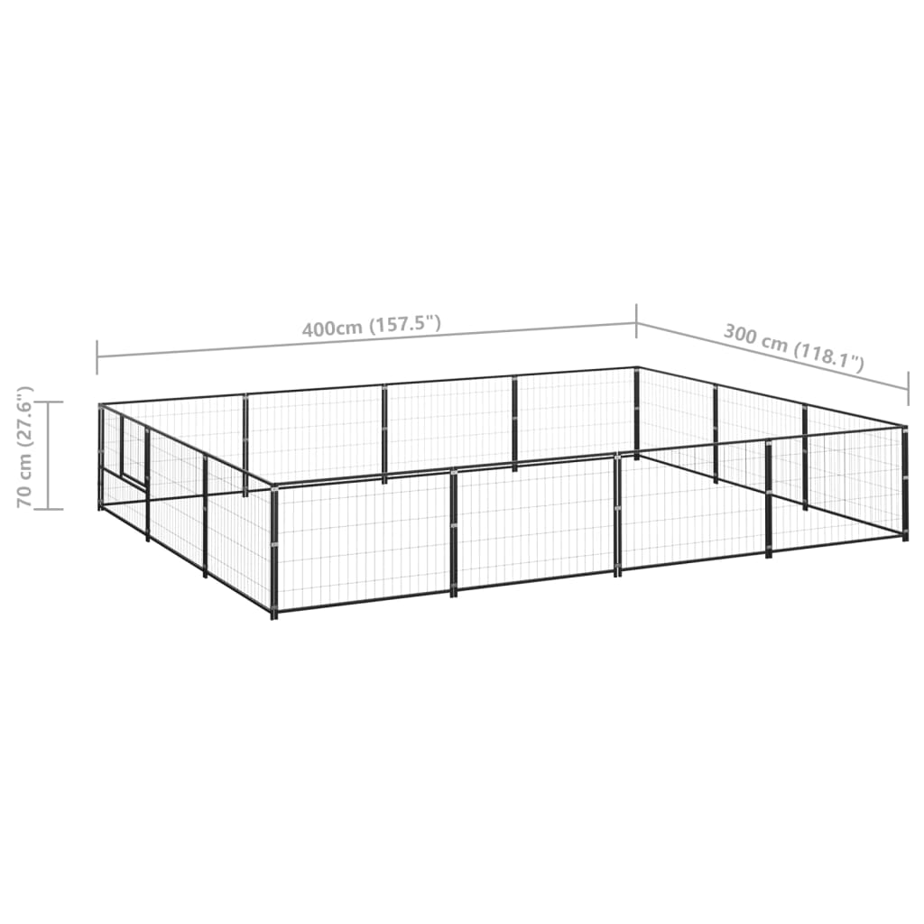 vidaXL Chenil Noir 12 m² Acier