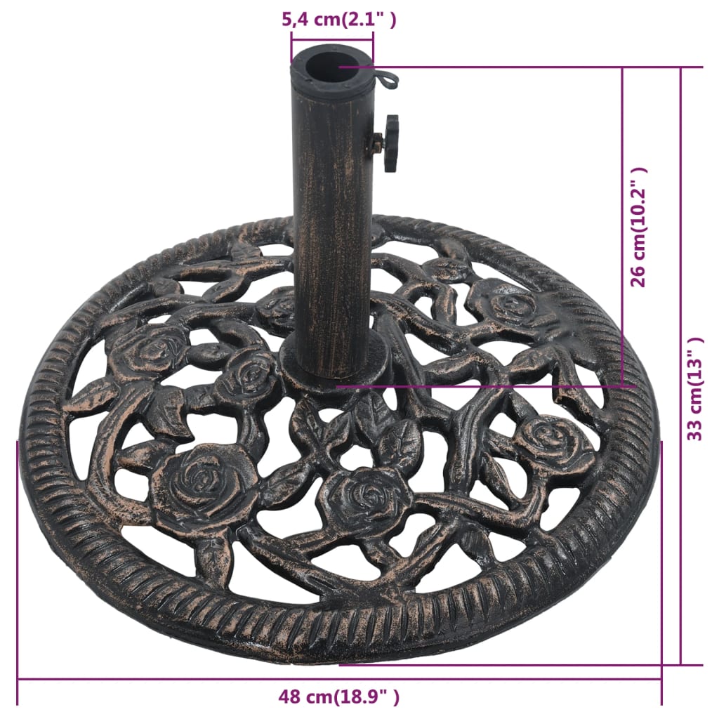 vidaXL Socle de parasol Bronze 12 kg 48 cm Fonte