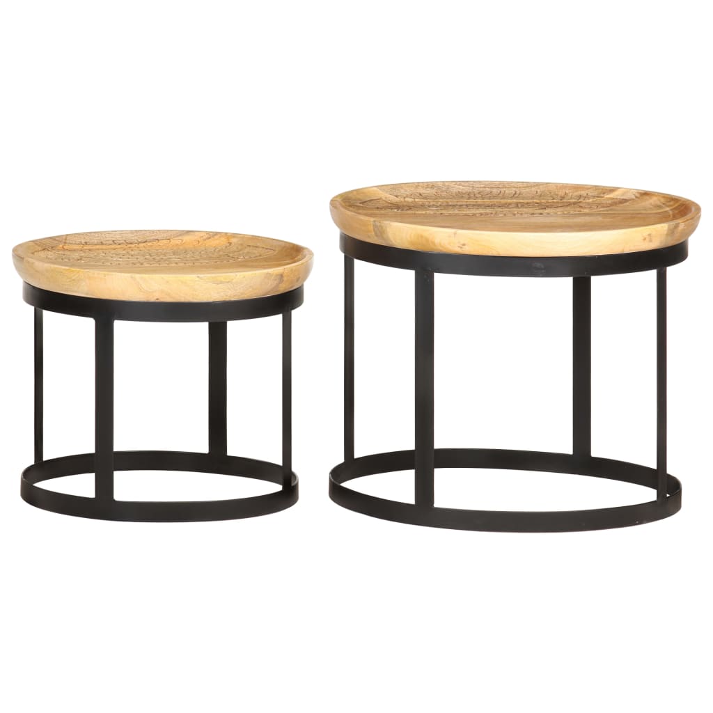 vidaXL Tables d'appoint rondes 2 pcs Bois de manguier solide et acier