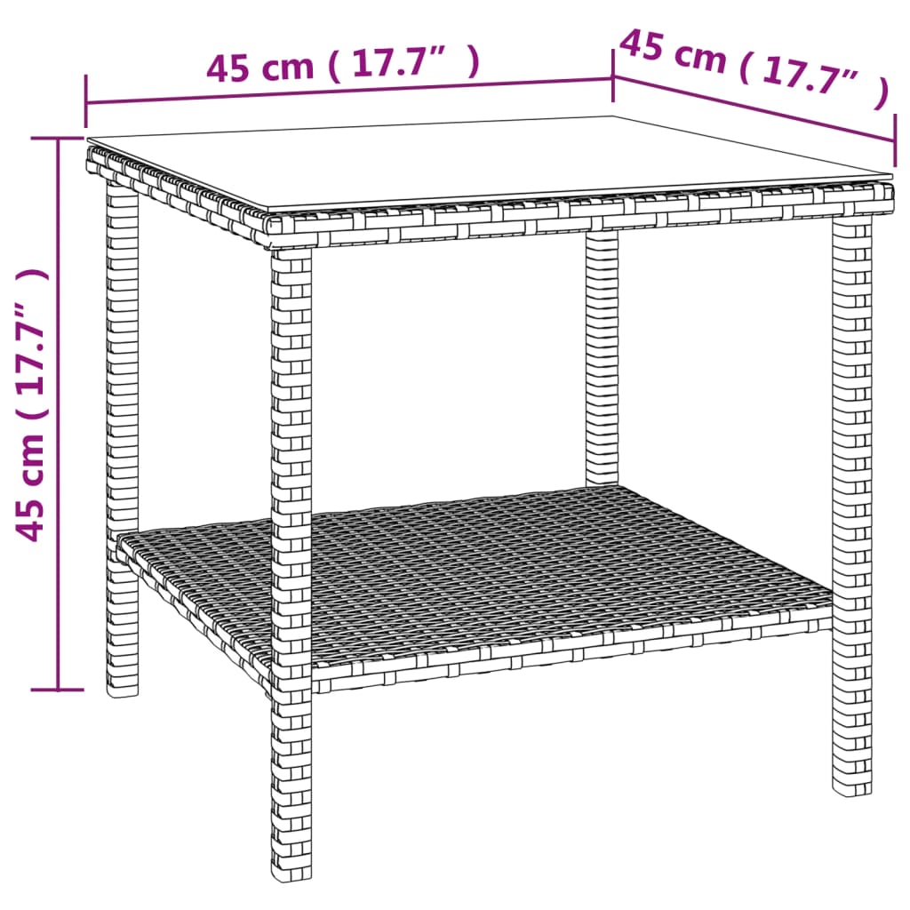 vidaXL Table d'appoint noir 45x45x45 cm poly rotin et verre trempé