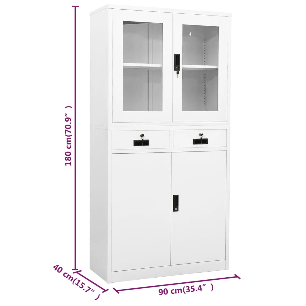 vidaXL Armoire de bureau Blanc 90x40x180 cm Acier et verre trempé