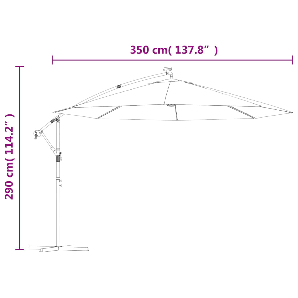 vidaXL Parasol de jardin en porte-à-faux et lumières LED mât en métal