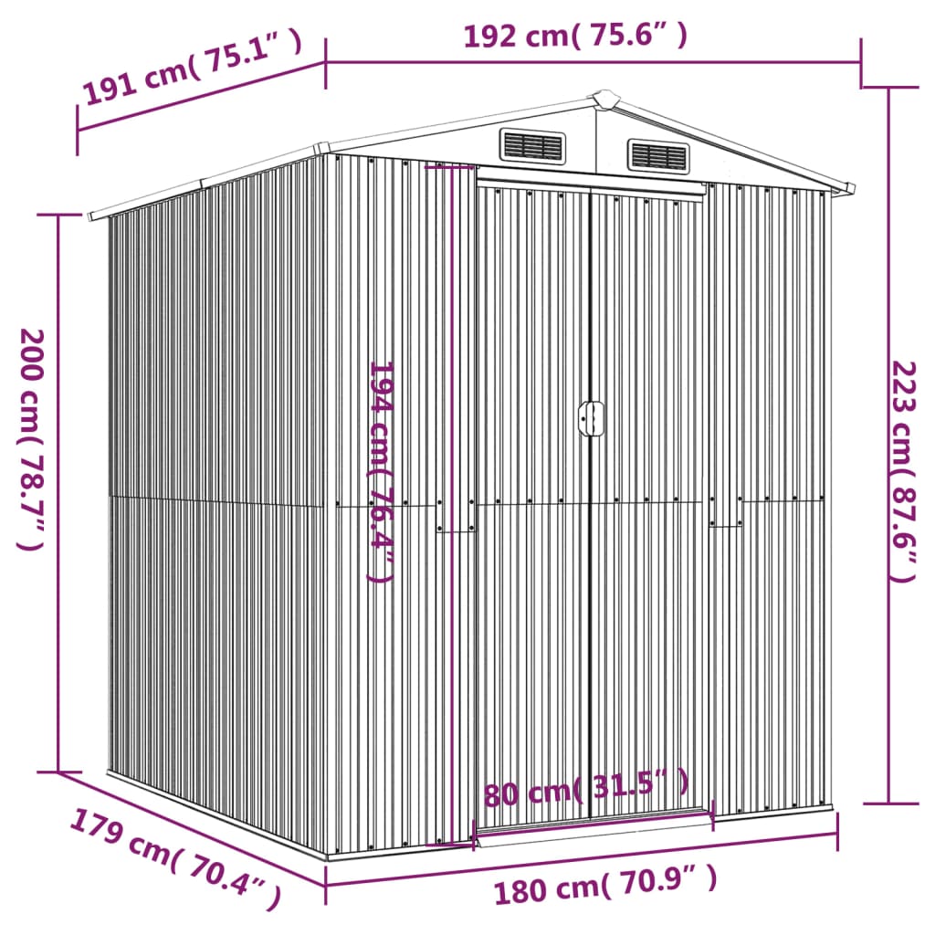 vidaXL Abri de jardin Gris clair 192x191x223 cm Acier galvanisé