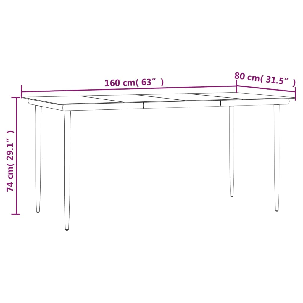 vidaXL Table à dîner de jardin Noir 160x80x74 cm Acier et verre trempé