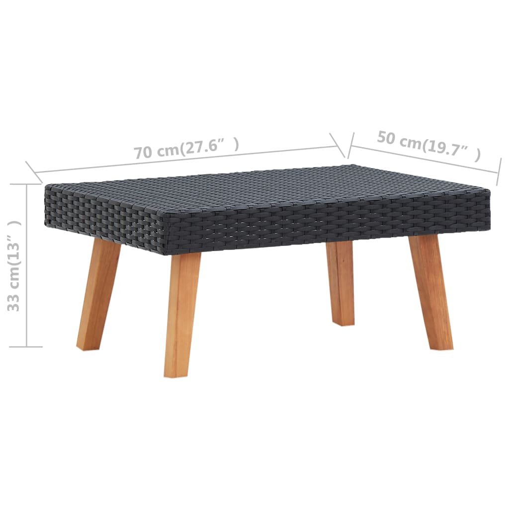 vidaXL Table basse de jardin Résine tressée Noir