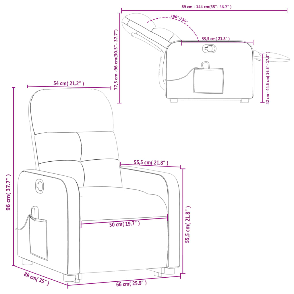 vidaXL Fauteuil inclinable de massage crème tissu