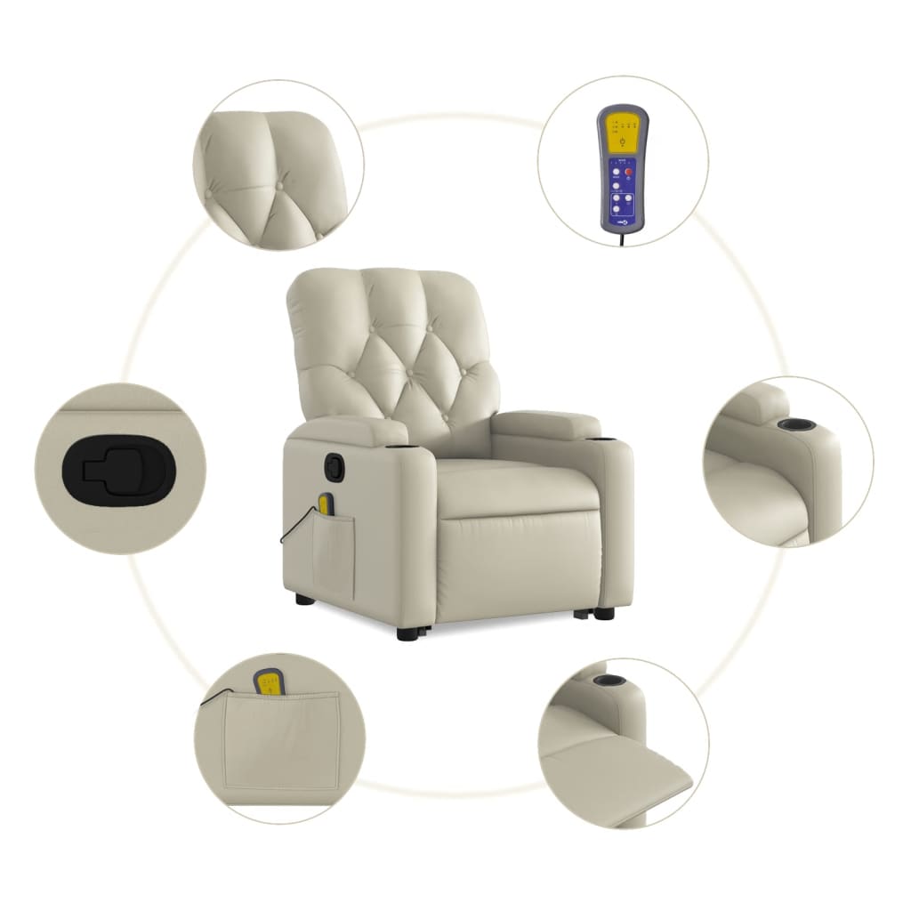 vidaXL Fauteuil inclinable de massage crème similicuir