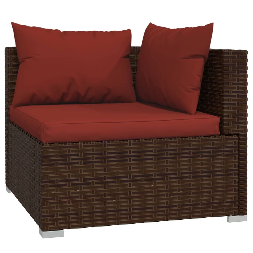 vidaXL Salon de jardin avec coussins 9 pcs marron résine tressée