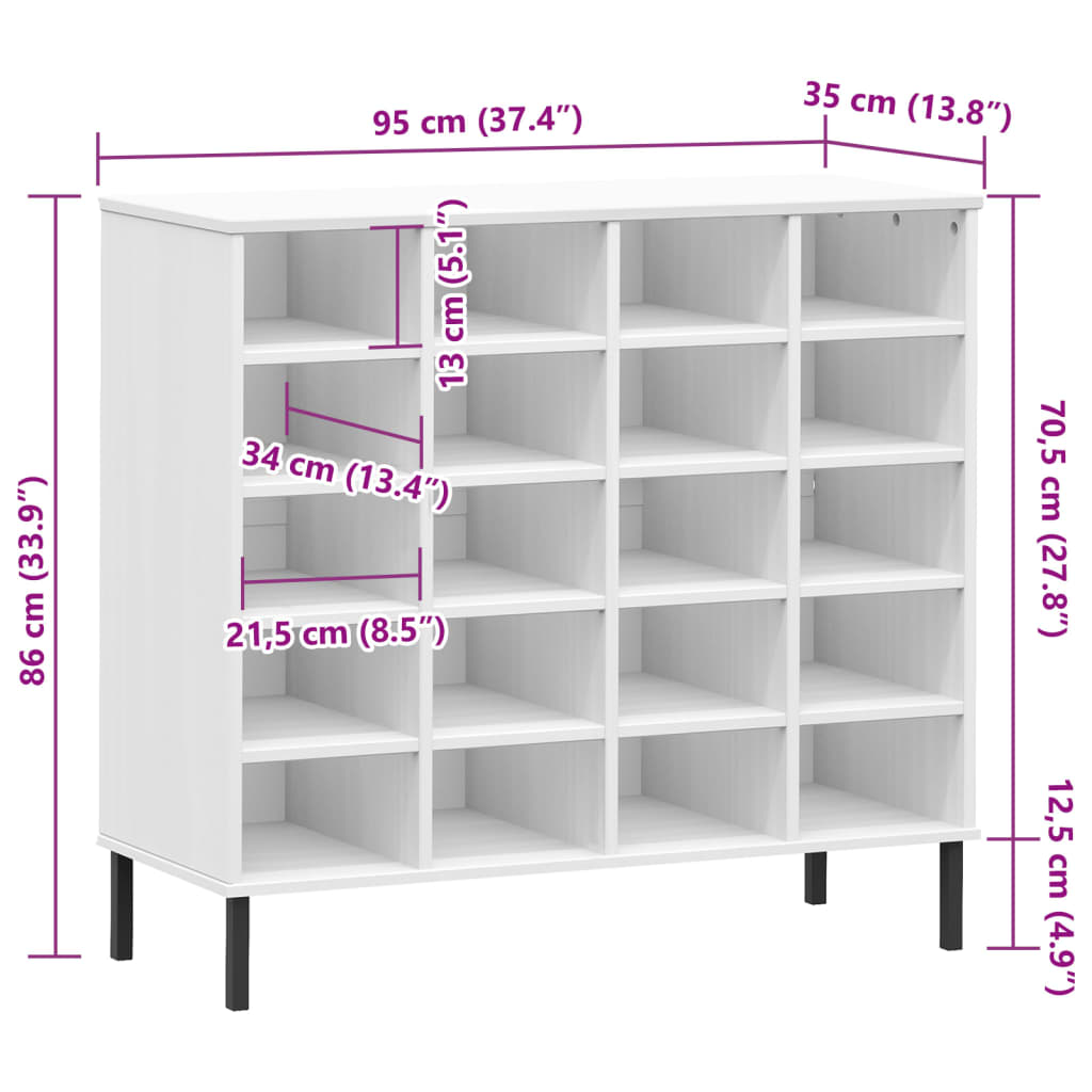 vidaXL Étagère à chaussures pieds en métal Blanc 95x35x86 cm Bois OSLO