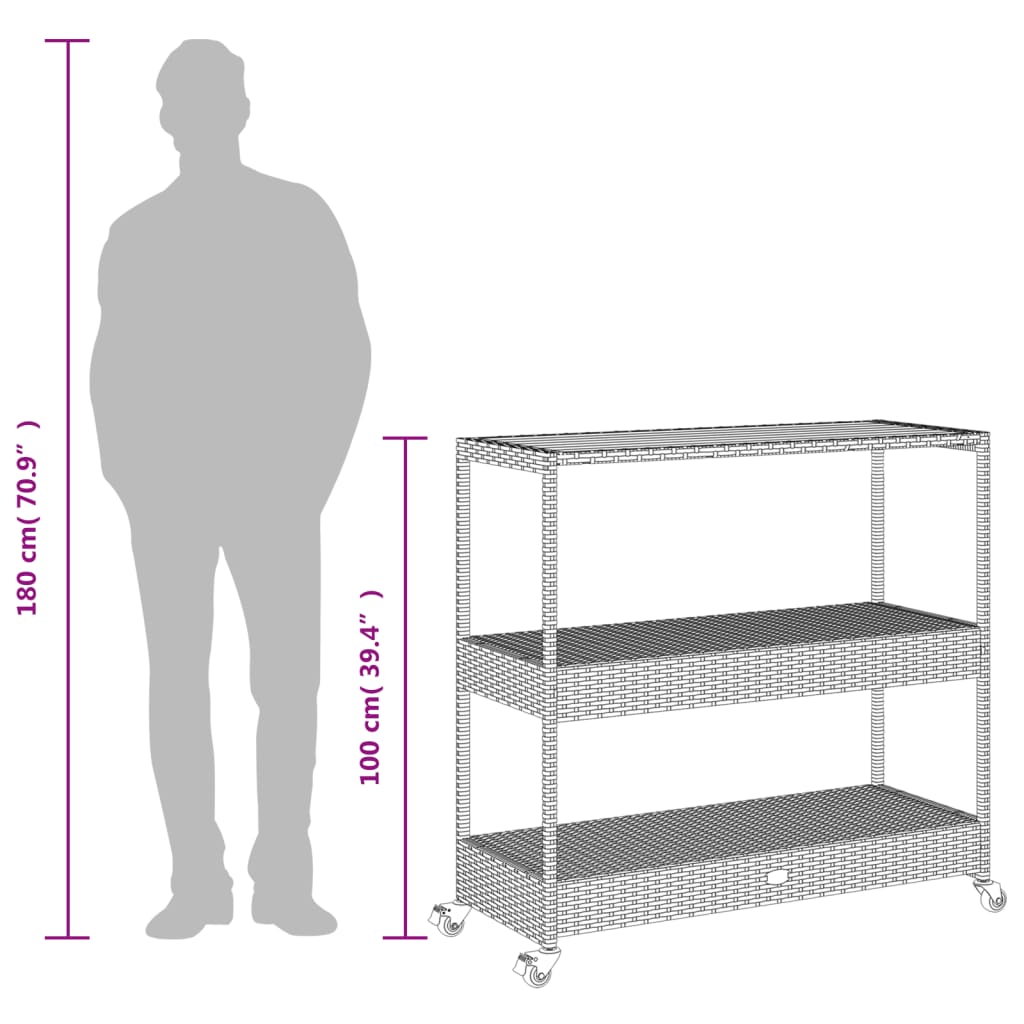 vidaXL Chariot de bar 3 niveaux beige rotin et bois d'acacia massif