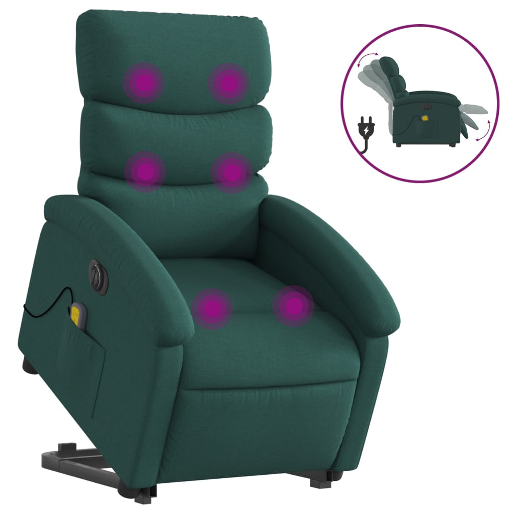 vidaXL Fauteuil inclinable de massage électrique vert foncé tissu