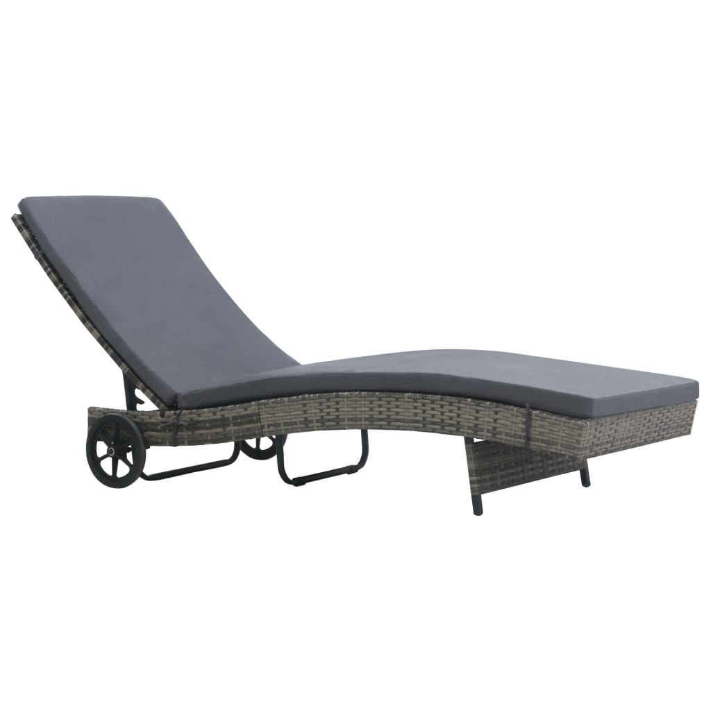 vidaXL Chaise longue avec roues et coussin Résine tressée Anthracite