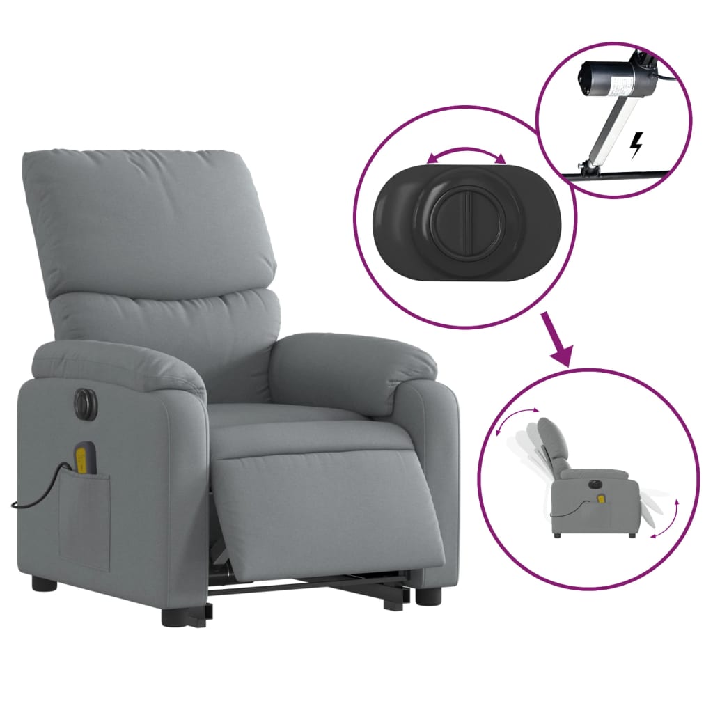 vidaXL Fauteuil inclinable de massage électrique gris clair tissu