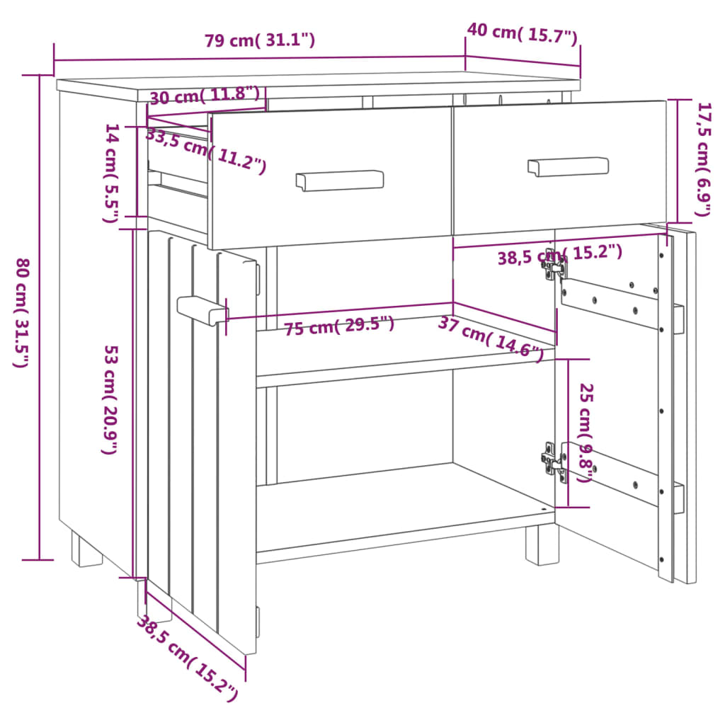 vidaXL Buffet HAMAR Gris clair 79x40x80 cm Bois massif de pin