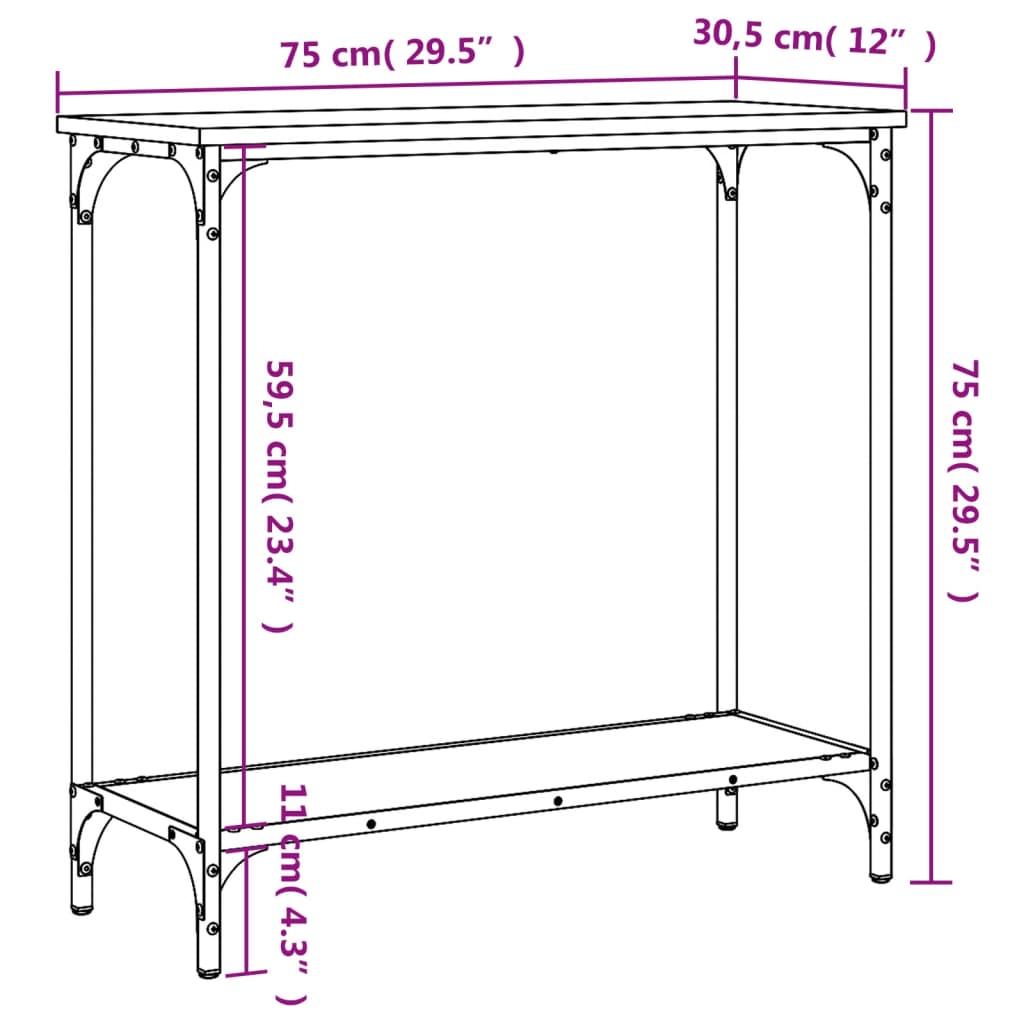 vidaXL Table console noir 75x30,5x75 cm bois d'ingénierie