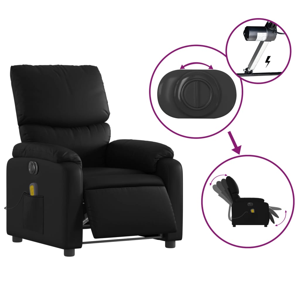 vidaXL Fauteuil inclinable de massage électrique noir similicuir