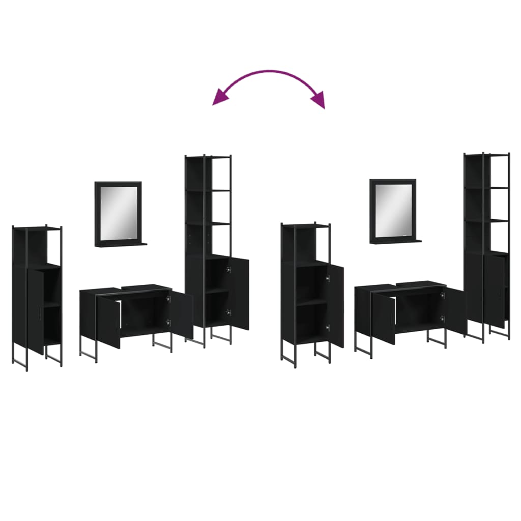 vidaXL Ensemble d’armoires salle de bain 4 pcs noir bois d'ingénierie