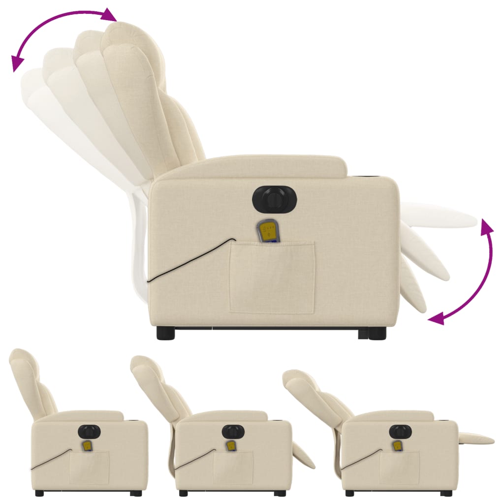 vidaXL Fauteuil inclinable de massage électrique crème tissu