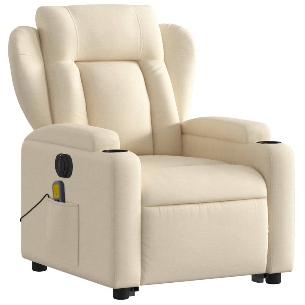 vidaXL Fauteuil inclinable de massage électrique crème tissu