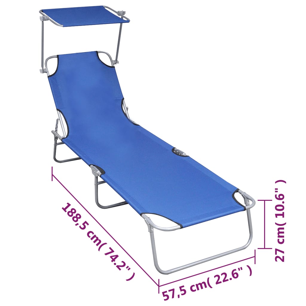 vidaXL Chaise longue pliable avec auvent Bleu Aluminium