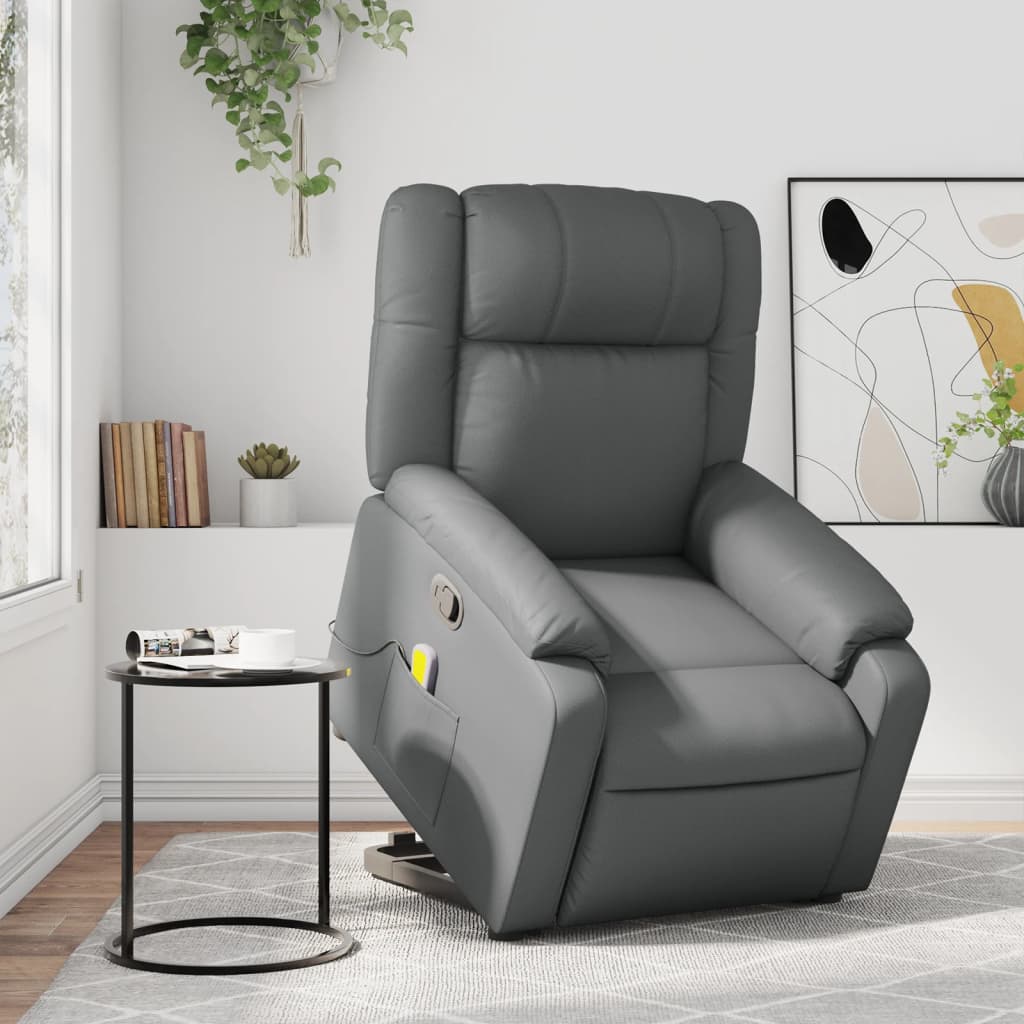 vidaXL Fauteuil inclinable de massage gris similicuir