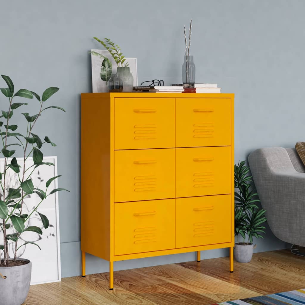 vidaXL Armoire à tiroirs Jaune moutarde 80x35x101,5 cm Acier