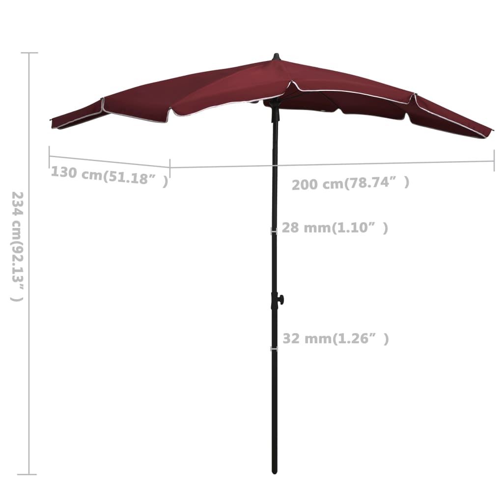 vidaXL Parasol de jardin avec mât 200x130 cm rouge bordeaux