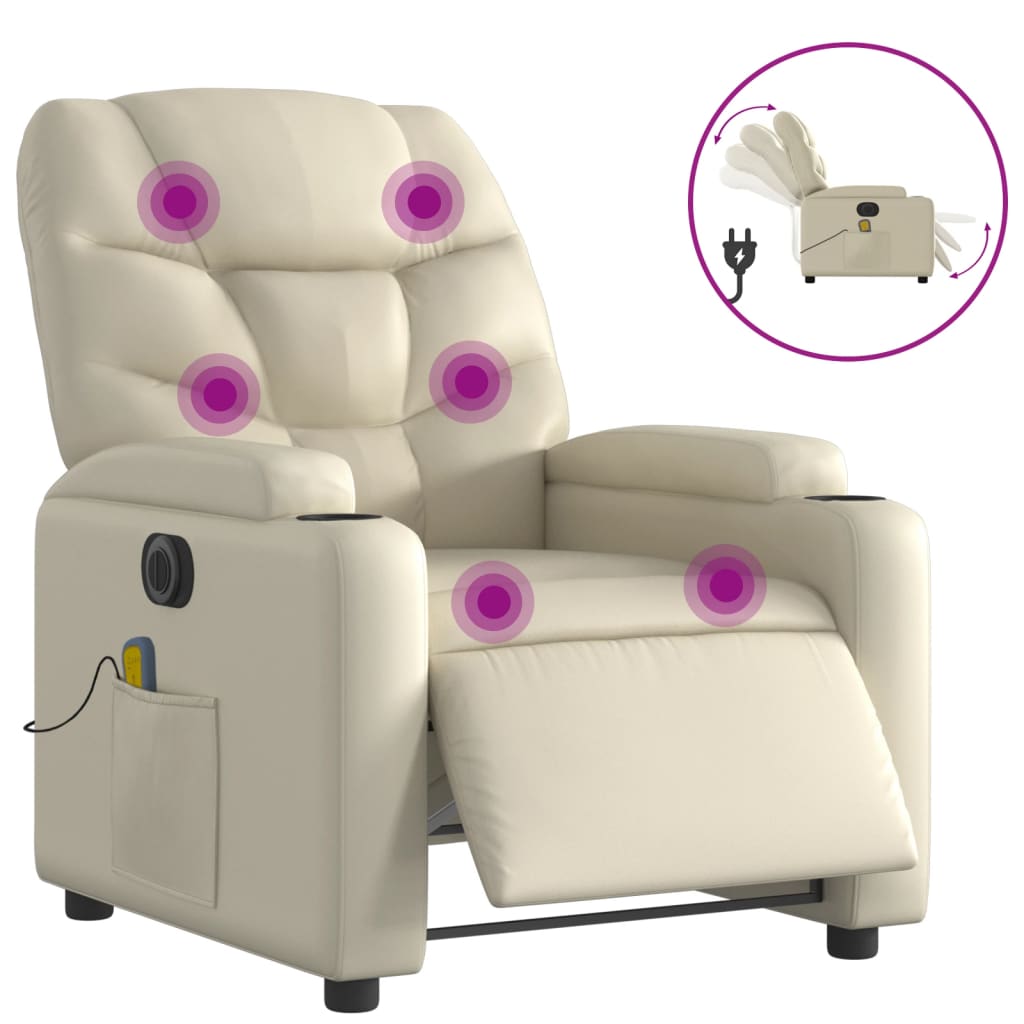 vidaXL Fauteuil inclinable de massage électrique crème similicuir